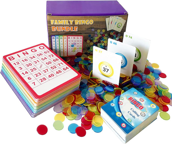 Yuanhe Complete Bingo Game Set - 100 Bingo Cards, 1000 Chips, and Deck of Calling Cards for Family Parties