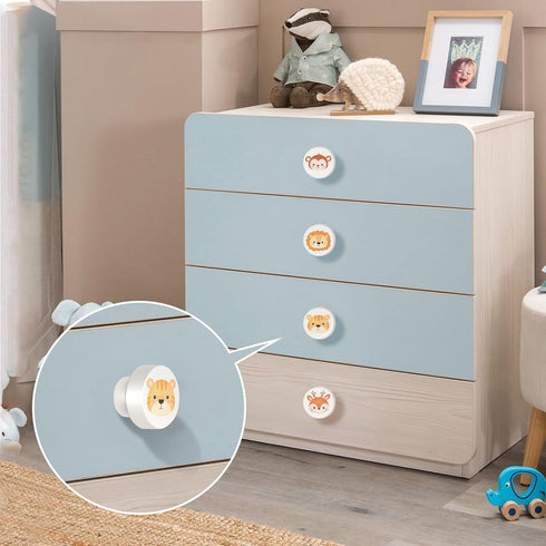 Home Wooden Drawer Knobs, Round Furniture Pull Handle 35mm with Screws for Kids Bedroom (6-Pack)