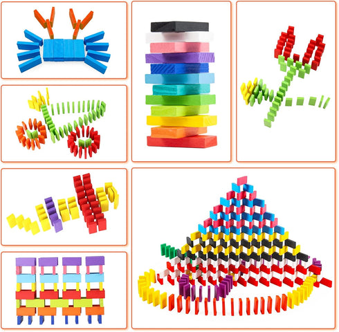 WOOD CITY 1000 Piece Dominoes Set for Kids, Colorful Tiles for Building, Stacking, Racing, with Extra 20 Blocks and