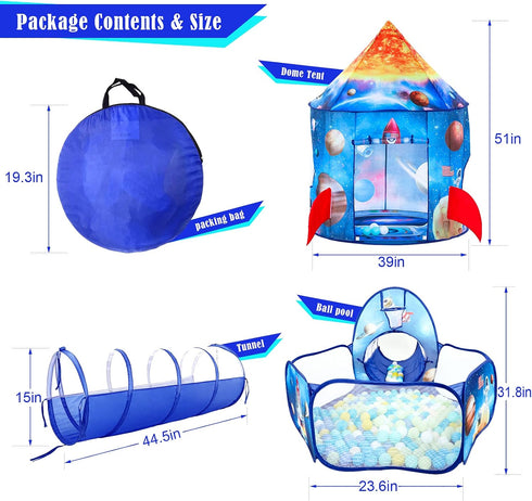 3PC Ball Pits for Toddlers - Kids Play Tent and Tunnel for Boys & Girls, Baby Pop Up Playhouse Toy for Indoor/Outdoor