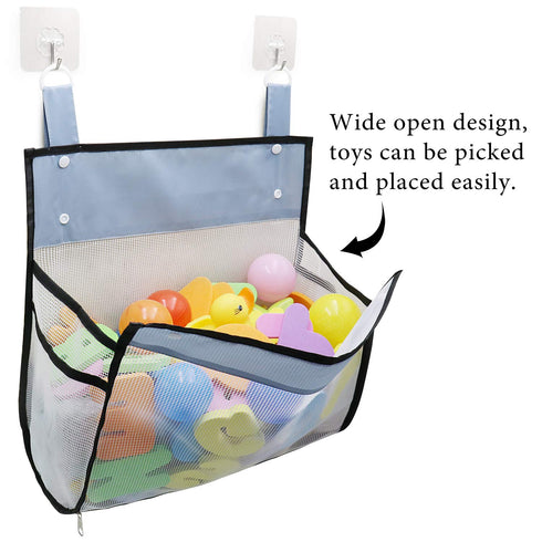Bath Toy Organizer, Extra Large Opening Bathroom Toy Holder, Multiple Ways to Hang, Bottom Zipper Storage Bag