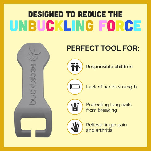 (1 Pack Bucklebee Easy Car Seat Buckle Release Aid for Children Unbuckle Car Seat Release Tool - Button Pusher - Opener