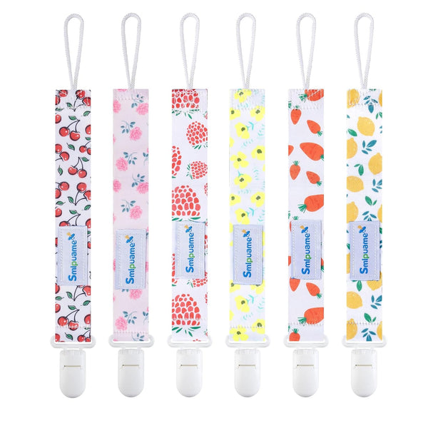 Smlpuame 6 Pack Pacifier Clip for Baby Girls, Stylish Binky Clips Strap, Lightweight Universal Paci Holder (Flower &