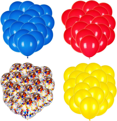 Red Yellow and Blue Latex Balloons with Confetti for Paw Party Decorations, Carnival Circus Birthday Party (80 Packs)