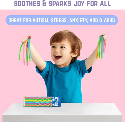 BUNMO Sensory Toys Stretchy Strings - Fidget Toys for Toddlers 3+, Glitter 6 Pack for Hours of Fun