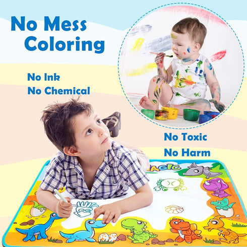 Kids Toys Water Doodle Mat, Dinosaur Painting Coloring Pad for Toddlers 1-3, Aqua Magic Drawing Board for Gifts