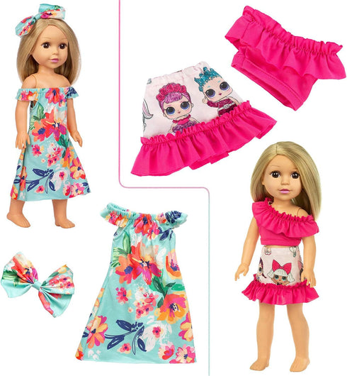 Ecore Fun 10 Sets Doll Clothes Outfits for 15 Inch Girl Dolls, 14.5 Inch Dresses, Pajamas, Hair Clips