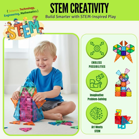 136 2 3-12, Set Magnet Tiles for Kids PCS with Cars Bases, STEM Magnetic Tiles for Toddlers, Educational Learning Toys