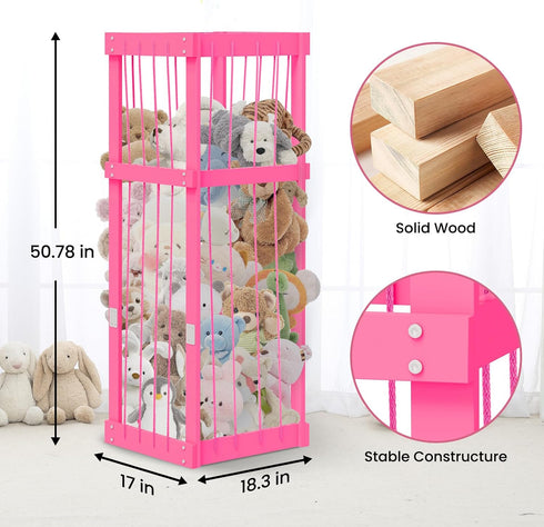 Stuffed Animal Zoo Wood, Large Stuffed Animal Storage Plushies Storage, Pink Toy Storage Organizer for Kids Room