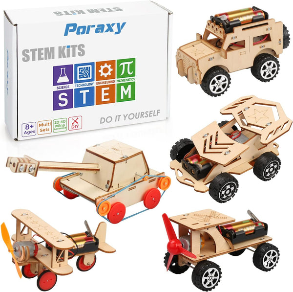Poraxy 5 in 1 STEM Kits for Kids Age 8-10, Science Building Projects and Model Car Kits for Ages 8-13