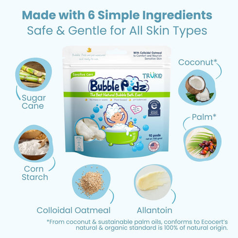 (60 TruKid Bubble Podz Bubble Bath for Kids, Toddlers, & Babies, NEA-Accepted for Eczema, Gentle Refreshing Colloidal