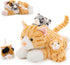 Muiteiur 4 Piece Cats Stuffed Animals - 15.7 inch Mom Plush Cat with 3 Kittens in Zipper Pouch, Cute Gift