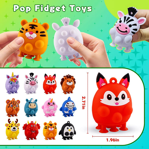 12 ChildFun PCS Party Favors for Kids, Silicone Animal Pop Fidget Toys with Suction, Birthday Gifts for Boy Girls