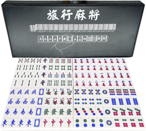 Drizzle Gold Travel Mini Mahjong Set - 20mm with Instructions, 146 Tiles, 4PCS Racks, Portable for Beginners