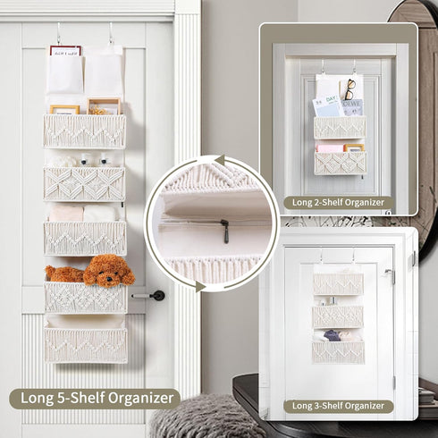 5 Closet ANTIS'S HOME Over the Door Organizer Macrame Boho Nursery Storage with Large Woven Pockets, Hanging Basket