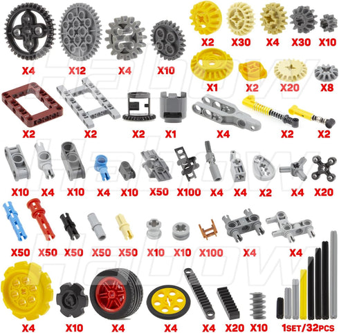 852pcs Technic-Parts Gears, Axle, Pin, Connector Compatible with Lego-Technic, MOC Pieces for Toy Building Sets