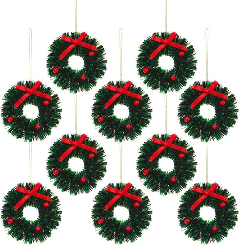 10 Pieces Mini Artificial Christmas Wreaths Ornaments - Dollhouse Miniature Christmas Wreath for Door, Windows, Tree