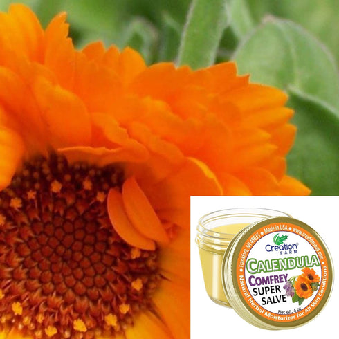 8OZ- (2-4 oz Calendula Comfrey Super Salve Jars), by Creation Farm Balm Soothes Baby Bottoms, Hand Cream for Dry