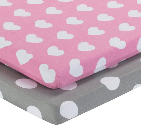 2 Pack Set 100% EVERYDAY KIDS Baby Cradle Sheets - Fitted for Baby Girl; Cotton Jersey Knit, Breathable and Soft Cradle