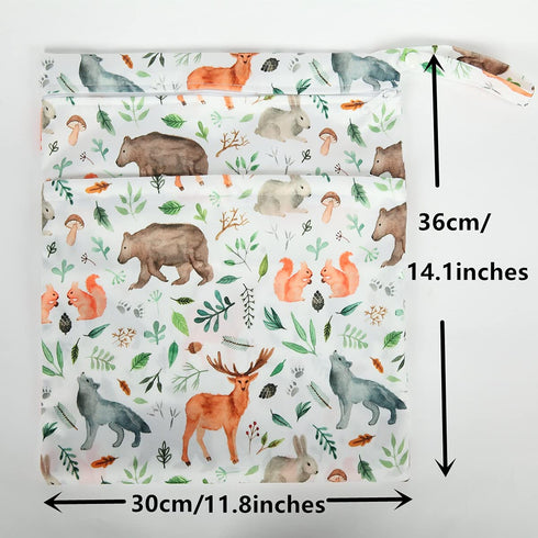 Sigzagor Wet Bag Baby Cloth Diaper Nappy Bag Reusable Washable With Two Zippered Pockets (Fox Hedgehog)