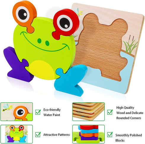 Wooden Montessori Puzzles for Toddlers, Educational Toy for 1-3 Year Old Girls Boys, Kids Puzzle Ages 2-4