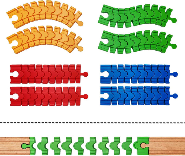 Wooden Train Track Accessories, 8 Pack Colorful Flexible Track Compatible with All