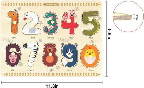 Puzzles for Toddlers 2-4, Wooden Peg Puzzle for Preschool Kids, Number Learning Baby Board Toys, 1 2 3 Shape Knob Puzzle