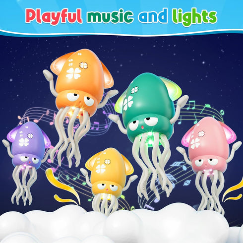 Tummy 3-6 6-12, 12-18 1 Dancing Squid Baby Toy, Infant Time Toys for Months, Interactive Crawling Octopus with Music