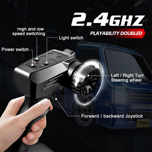 Cayrzeth 1/24 2.4GHz 20KM/H 4WD RC Drift Car, Remote Control Car, High Speed RC Truck,Drifting TiresTwo Batteries