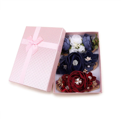 Baby Girl Floral Headbands, 3pcs Handmade Nylon Flower Crown Elastic Hairband for Newborn Toddler Gifts