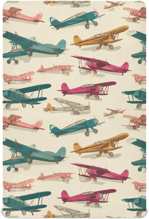 Pigsaly Crib Sheets Airplane Retro Planes Baby Sheet for Standard Crib Mattress Boys