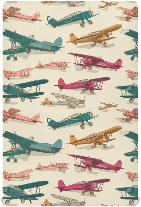 Pigsaly Crib Sheets Airplane Retro Planes Baby Sheet for Standard Crib Mattress Boys