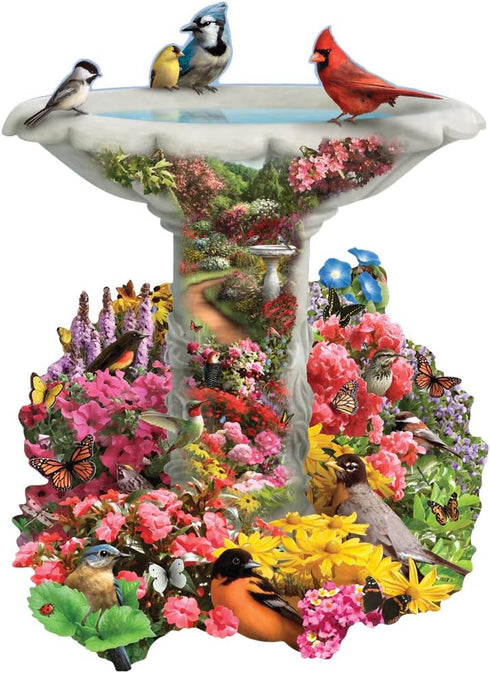 Bits and Pieces 750 Piece Shaped Puzzle - Garden Birdbath by Artist Alan Giana