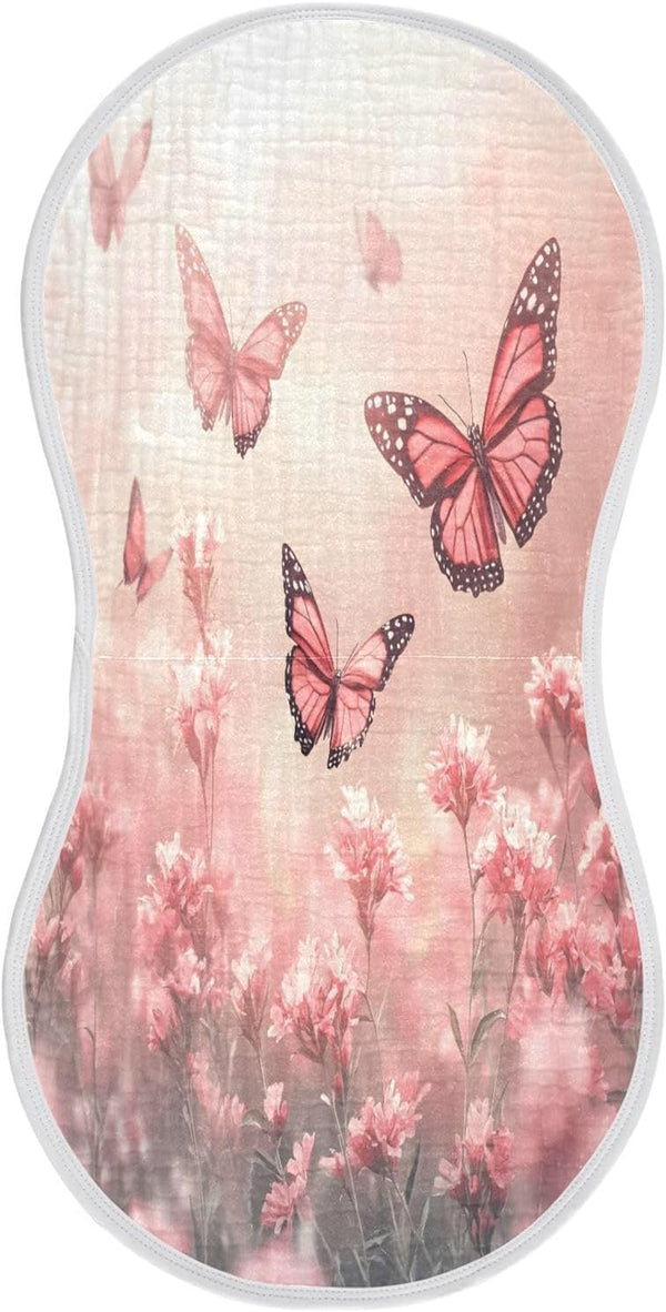 YETTASBIN Pink Butterflies Flowers Muslin Baby Burp Cloth, Super Soft Absorbent Cotton Burp