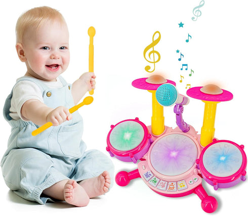 Set Pink Drum for Girls Toddler Musical Instrument Kit