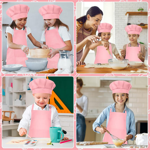 Children Chef Hat and Apron Set, Adjustable Kids Apron with 2 Pockets for Cooking Baking