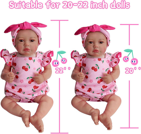 BABESIDE Reborn Baby Doll Clothes, Cherry Pattern Outfits for 17-22 Inch Baby Dolls with Headband