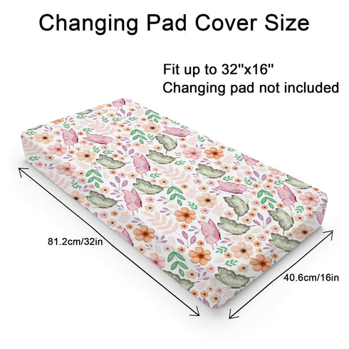 Colorful Flowers Leaves Butterflies Changing Pad Covers for Boy Girl 32''x16'' Spring Boho Floral Unisex Fitted Diaper Change Table Sheets Wild Plants Comfort Soft Breathable Baby Changing Table Mats