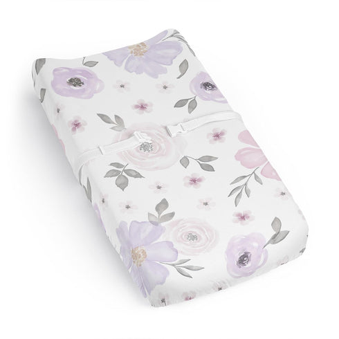 Sweet Jojo Designs Lavender Purple Boho Floral Girl Baby Changing Pad Cover
