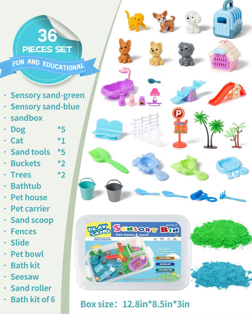 sikmcle 36 2 Set Set 3 4 5 6 7 PCS Pet Sensory Bin with Color of Moldable Sensory Sand,Pet Play and Sandbox