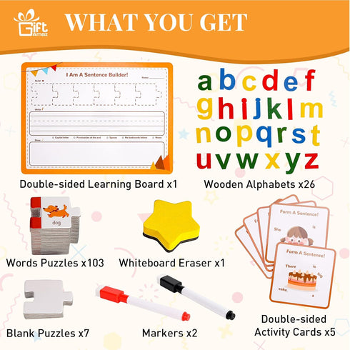 145 PCS Sentence Building for Kids, Sight Word Games Puzzle, Montessori Grammar Reading Game for Kindergarten