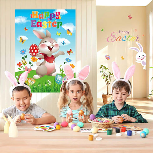 24 AUGSUN Pin The Tail on The Bunny Easter Games Easter Rabbit Games with Stickers for Easter Party Decorations, Easter
