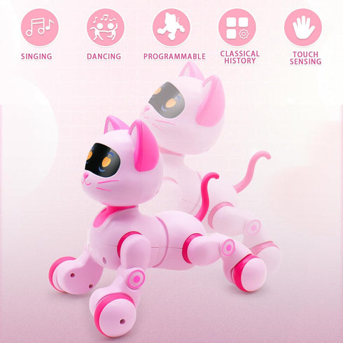 Ysityum Programmable 3+ Remote Control Robot Cat Toy - RC Robotic Cat for Kids, Interactive Smart Robot Pet with Light