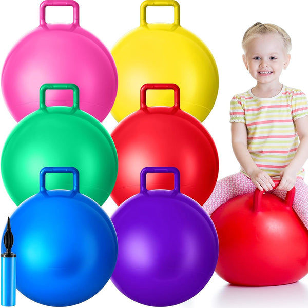 Lewtemi 6 Pcs Inflatable Hopper Ball 18 Inch Jumping Bouncing Ball with Handle and Air Pump for Kids Outdoor Games