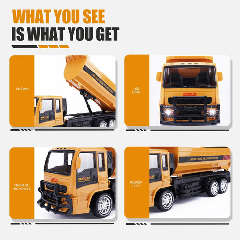 2.4GHz 45 2 3 4 5 6 7 8 Jiakora Remote Control Dump Truck for Kids, RC Construction Vehicle with LED Lights, Dumping