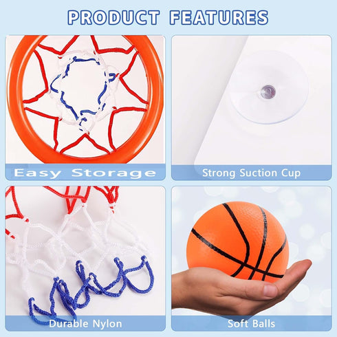 Cyfie Bath Toys for Toddlers - Bathtub Basketball Hoop Set with 4 Balls - Suction Cup Shower Toy for Ages 3-8