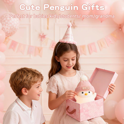 Rechargeable/Dimmable/Timer,LED FAMIDUO Penguin Night Light, Cute Pink Penguin Lamp with Knit Hat, Soft Silicone