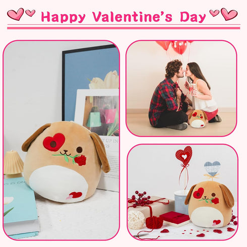 CAGRIKUELI 8inch Dog Plush, Valentines Stuffed Animal for Kids Puppy Stuffed Animal with Rose Love Heart, Cute Dog