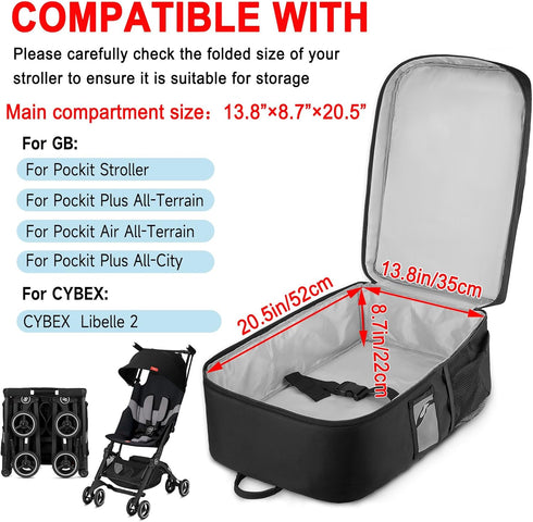 LEFORZ Bag(Size:13.8''8.7''20.5''),Stroller Backpack 2 Stroller Travel Compatible with Gb Pockit/Pockit+ All City/Air