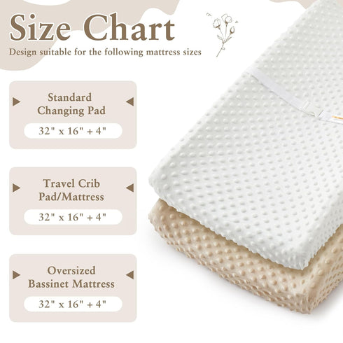 Homiest 2 Pack Changing Pad Cover, White + Beige Changing Table Sheets, Ultra Soft Fleece Minky Dot Fabric, Breathable
